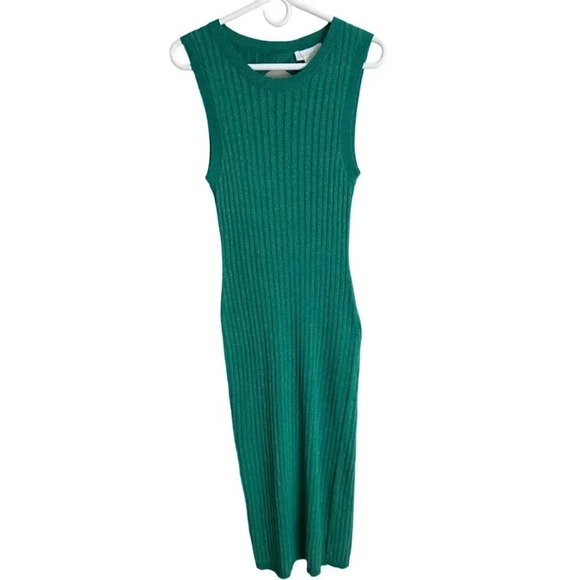 House of Harlow 1960 NWT Green Ribbed Sweater Dress Size Medium Sparkly Knit - Picture 2 of 13